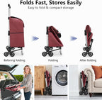 KEDSUM 2 in 1 Aluminum Alloy Stair Climbing Cart, 300LBS Grocery Cart on Wheels, Foldable Shopping Carts with Waterproof Oxford Red Bag for Groceries, Lightweight & Durable Aluminum Frame