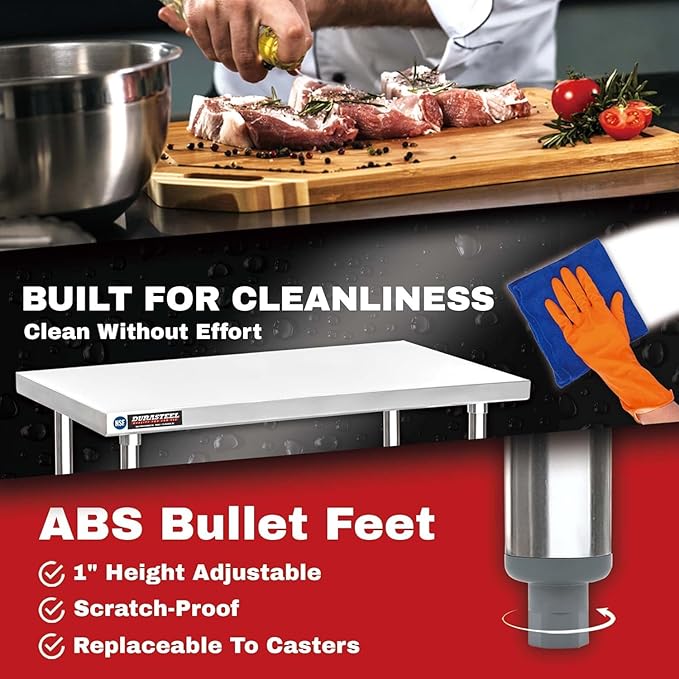 DuraSteel 24x24 Stainless Steel Work Table - NSF Commercial Prep Metal Table - Outdoor Pizza Oven Stand w/Under Shelf - Kitchen Island Laundry Utility Garage Microwave Stand Large Rolling Storage Cart