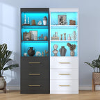 Winkalon 71“H Black Bookshelf with LED Light, Bookcase and Bookshelf with Drawers, Tall Bookcase Tall Storage Cabinet 3-Tier Open Shelves for Home Office Living Room Bedroom, 15.8"D x 23.6"W x 70.9"H