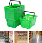 12PCS Shopping Baskets with Handles, Portable Wire Shopping Basket,Open&Stackable Design for Supermarket, Retail, Bookstore (Green)