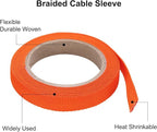 MECCANIXITY Braided Cable Sleeves Heat Shrinkable Fabric Sleeving, 5/16" 10ft Orange 2:1 Ratio Heat Shrinkable Cord Protector for Harness Cable, Network Cable Protection, Cable Management