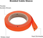 MECCANIXITY Braided Cable Sleeves Heat Shrinkable Fabric Sleeving, 3/8" 10ft Orange 2:1 Ratio Heat Shrinkable Cord Protector for Harness Cable, Network Cable Protection, Cable Management