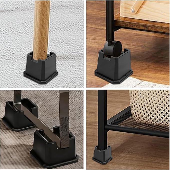 shouwuhho Bed Risers 2 inch, Furniture Risers Elevation in Heights 2 3 4 5 6 7 8 Inch Heavy Duty, Bed Lift Risers for Caster Wheels or Posts of Bed Table Couch, Support up to 6000 lbs, Black, 4 Pack