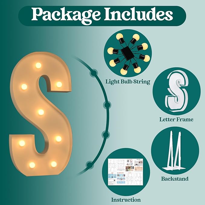 Marquee Light Up Letters, 3FT Large Light Up Letters for Party, Marquee Numbers, Mosaic Balloon Frame, Cardboard Letters for Birthday Wedding Engagement Party Backdrop Decorations, Letter S