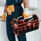 16 Inch Tool Bag, Electrician Tool Bag, Open Top Tool Bags, 26 Pockets Can Hold Many Tools, Steel Handle and Removable Shoulder Strap