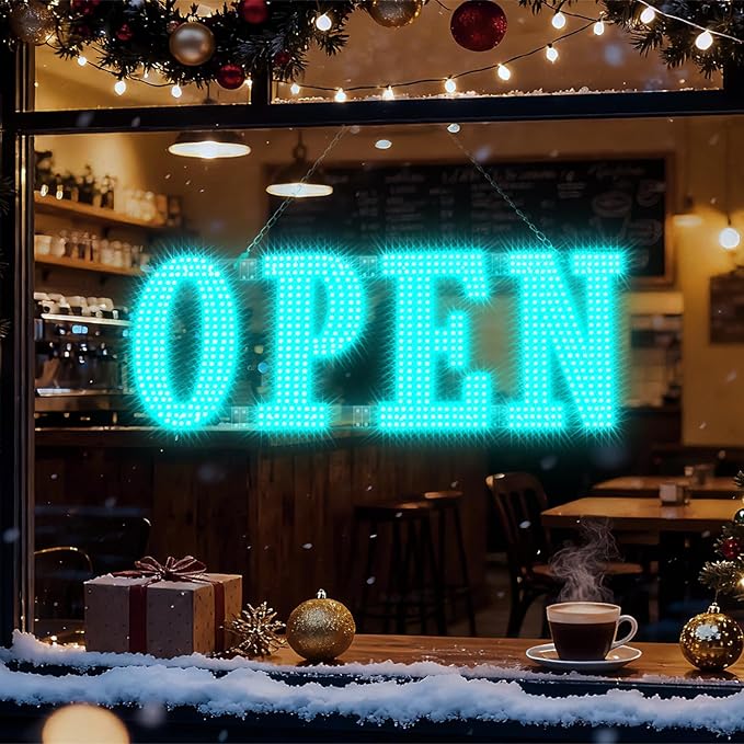 Large LED Open Signs for Buiness with 13 Scene Modes, 40" x 14" Unique Design Ice Blue Open Sign for Business Hour Open Sign for Window Stores Retail and Restaurant