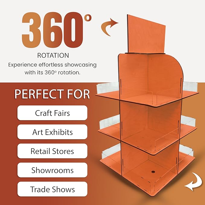 Versatile 4-Sided Rotating Display Stand for Candy, Snacks, Jams, Produce and More - Ideal for Craft Shows, Farmers Markets, and Retail Stores - 12 Shelves, Heavy-Duty Design, Easy Setup (Orange)