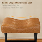 18-Inch Large Leather Vanity Stool, Vanity Chair with Metal X-Leg, Ottoman Accent Stool with Thick Padded Saddle Seat, Brown
