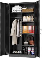 Greenvelly Metal Storage Wardrobe Cabinet with Doors, Black 72” Steel Wardrobe Closet, Employees Locker Closet Clothing Coat Steel Wardrobe Cabinet with Hanging Rod for Home Office Room School