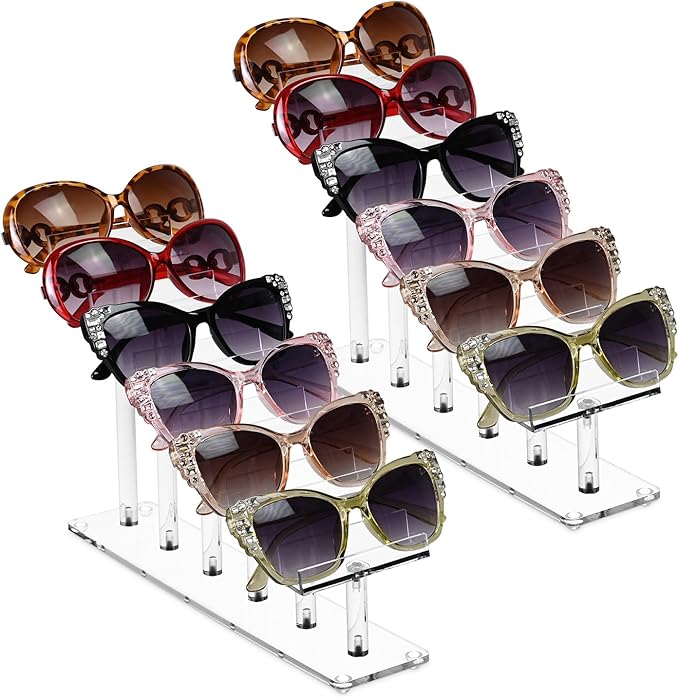 MOOCA 2 Pcs Set, 6 Tier Premium Acrylic Eyeglass Holder Stand, Sunglasses Orgaznizer, Sunglass Holder, Eyeglass Display, Eyewear Rack, Glass Display, 8 in H