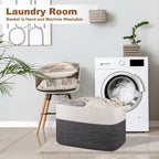 XXXL Supre Large Blanket Basket for Clothes, Towels, Pillows, 108L Cotton Rope Storage Basket for Living Room, Supre Large Woven Toy Storage for Kids, 25" x 16" x 16", Dark Grey and White
