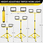 21000Lumen Work Lights with Stand, 2 Head LED Work Light with Adjustable and Foldable Tripod Stand, IP66 Waterproof Portable Work Light for Outdoor Workshop Garage Construction Site Job Site