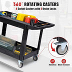 2-Shelf Heavy Duty PP Service Cart with 360° Swivel Wheels, 550LBS Load Capacity, Large Shelf, Storage Handle, Rolling Utility Cart for Warehouse, Garage, Cleaning, Medium Size