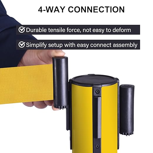 OangeStar 6 Packs Crowd Control Stanchions w/10ft Retractable Belt, Crowd Control Barriers Set w/Water Filled Base, Ideal for High Traffic Areas, Yellow