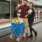 Goplus Folding Shopping Cart with Wheels, Grocery Cart with Removable Oxford Cloth Liner, Lightweight Utility Cart for Groceries Laundry Blue