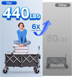 Heavy Duty Collapsible Wagon - 440lbs Capacity All-Terrain Folding Cart with Big Wheels for Family Beach Days, Camping & Grocery Haul | One-Click Fold & Washable Fabric
