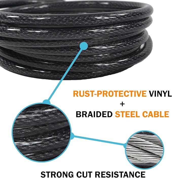 Lumintrail 12mm (1/2 inch) Heavy-Duty Security Cable, Vinyl Coated Braided Steel with Sealed Looped Ends (4', 7', 10', 15', 20', 25' or 30') (25-FT)