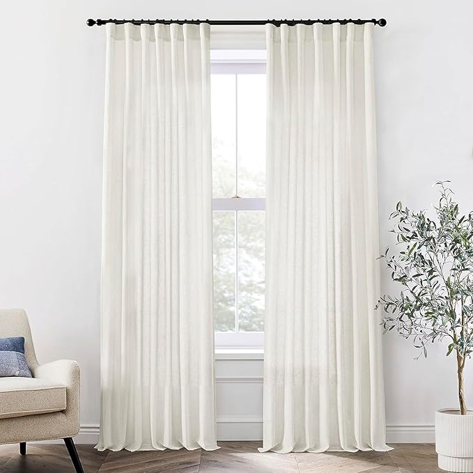 XTMYI 105 Inch Curtains 2 Panels Set Custom Length Back Tab Linen Window Sheer Curtain Drapes for Living Room Bedroom,50x105 in Long,Cream(Ivory/Off White)