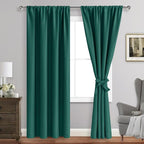 JIUZHEN Christmas Blackout Curtains for Bedroom - Thermal Insulated Room Darkening Rod Pocket Curtains for Living Room, Set of 2 Panels with Tiebacks, 42 x 84 Inch Length, Forest Green