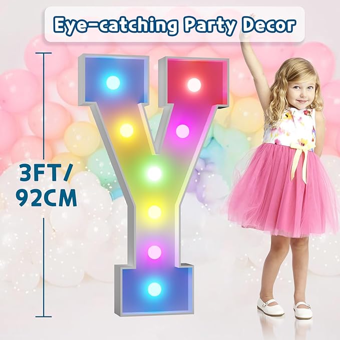 imprsv 3FT Colorful Marquee Letters Y, 18 Colors Large Light up Letters Alphabet Sign with Remote, Big Marry Me Sign, Birthday Party Decorations Anniversary Wedding Decoration