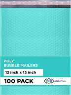 Teal Large Poly Bubble Mailers 12x15 inch | Self Seal Padded Envelopes Cushioned Bubble Mailer | Usable Size 12x15 | WaterProof | Lightweight mailing Shipping Bags | 100 Pack Bulk