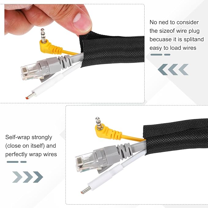 MECCANIXITY 1-1/5 Inch ID Split Loom Tubing 10ft Polyester Cord Protector Wire Cable Sleeve for USB Cable Power Cord, Black