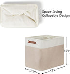 DULLEMELO Extra Large Storage Baskets, Fabric Storage Bins for Organizing Shelves Nursery Toys Books, Closet Baskets and Bins with Handles, White&Khaki, 2-Pack
