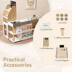 HONEY JOY Kids Grocery Store Playset, Wooden Grocery Store Pretend Play w/Cart, Cash Register Stand w/Coins, Chalkboard, Toddler Supermarket Play Toy for Boys Girls(Play Food Not Included)