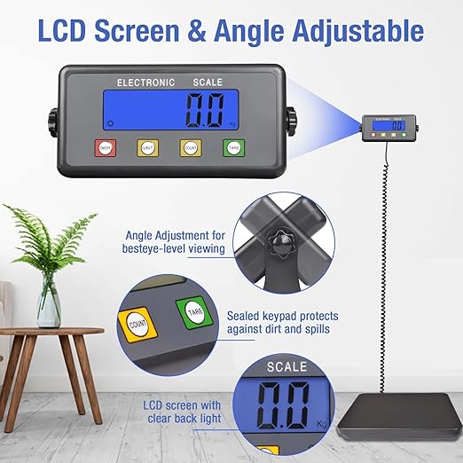 Surmountway Industrial Shipping Scale 660lbs with Anti-Slip Aluminium Platform, 11.8" x 11.8" Black Portable Digital Postal Scale for Shipping Packages Luggages with Tare/Count/Auto-Off Functions