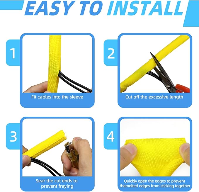 Automotive Wire Loom Tubing, Split Braided Cord Protectors from Pets No Chew, Flexible Cable Sleeve Cable Management for TV/Computer/Electric Wires (Yellow, 3/8"-25ft)