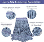 Commercial Heavy Duty Mop Heads Replacements: Wet Industrial Blue Cotton Looped End String Head Refill for General Floor Cleaning (6 Pack)