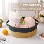 Woven Basket,Small Rope Storage Bin with Handles & Ribbon Bag, Organizer for Shelves Closets,Gift Basket Empty for Birthday,Books,Dog Toys, Black&Jute/3 Pack