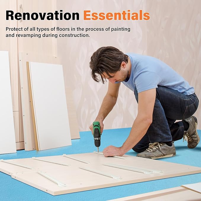 Temporary Floor Protection for Construction, Painting, Renovation, Protector Film for Hardwood Floors, Surface Carpet Protection Film, Tile&Hard Paint Protection Covers 325 sqft (39" x 100'-Sky Blue)