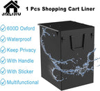 Shopping Cart Waterproof Linner, 17.5" H x 16" W x 23" H, Large 600D Oxford Bag for Small Items, Black Shopping Cart Bag with Colver and Handle