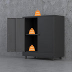 Metal Storage Cabinet with 2 Doors and Adjustable Shelf, Steel Accent Sideboard Buffet Cabinet for Home, Office, Garage, Entryway, Living Room, Kitchen Pantry and Dining Room (Black)