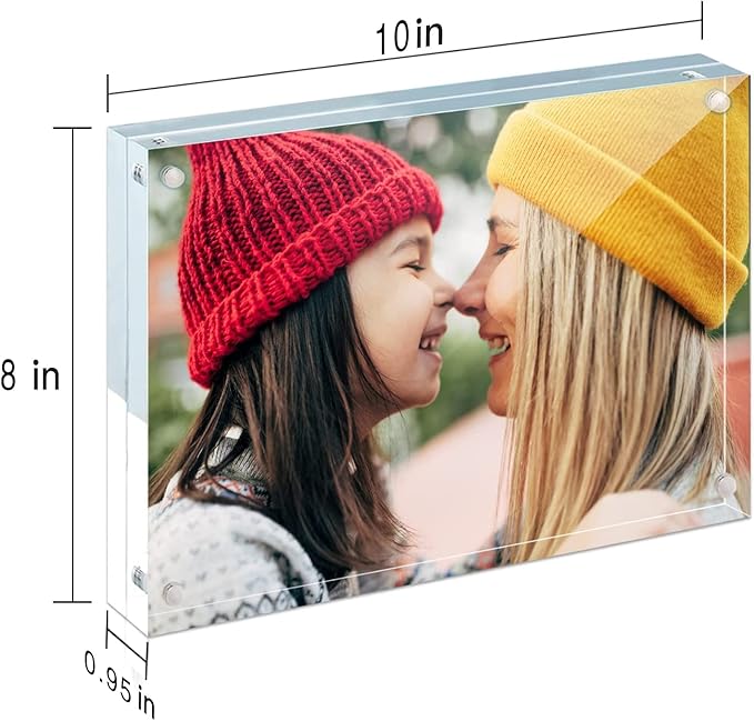 ILYXY 2 Pack Acrylic Frame 8x10, 20% Thicker, 24mm Thick Frameless Clear Picture Frame, Double Sided Magnetic Photo Frame, Free Standing Desktop Display Stand Acrylic Picture Frames