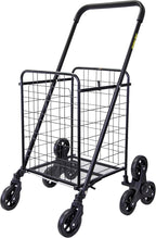 dbest Products Stair Climber Cruiser Cart Shopping Grocery Rolling Folding Laundry Basket on Wheels Foldable Utility Trolley Compact Lightweight Collapsible, Black