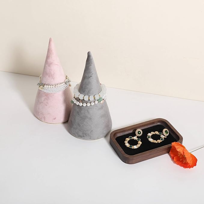 GemeShou Velvet bracelet display stand for selling, grey jewelry bangle holder with golden base, felt bracelet storage organizer for nightstand home decor【Bracelet holder-grey】