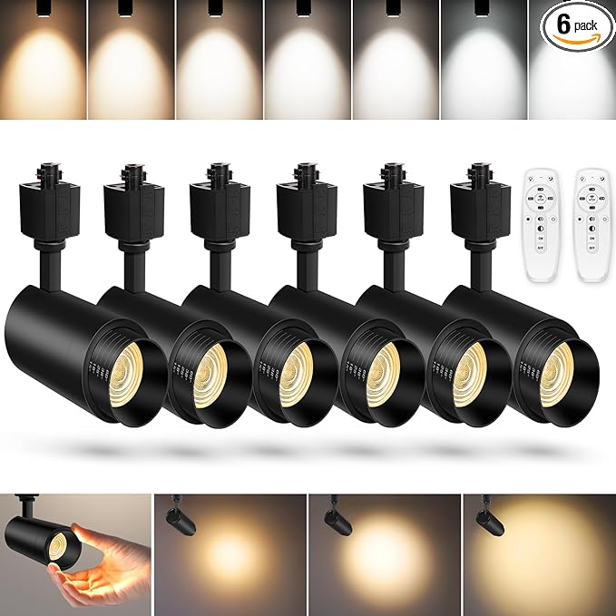 【2025 Upgraded】10 Color Zoomable Track Light Head Dimmable H Track Lighting Remote Control Bright Ceiling Spotlight Fixtures for Kitchen Dining Room 2700K-6500K 15°~60° CRI90 12W 1100lm Black 6 Pack