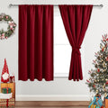 JIUZHEN Christmas Blackout Curtains for Bedroom - Thermal Insulated Room Darkening Noise Reducing, 52 x 45 Inch Length Curtains for Living Room, Set of 2 Panels with Tiebacks, Red