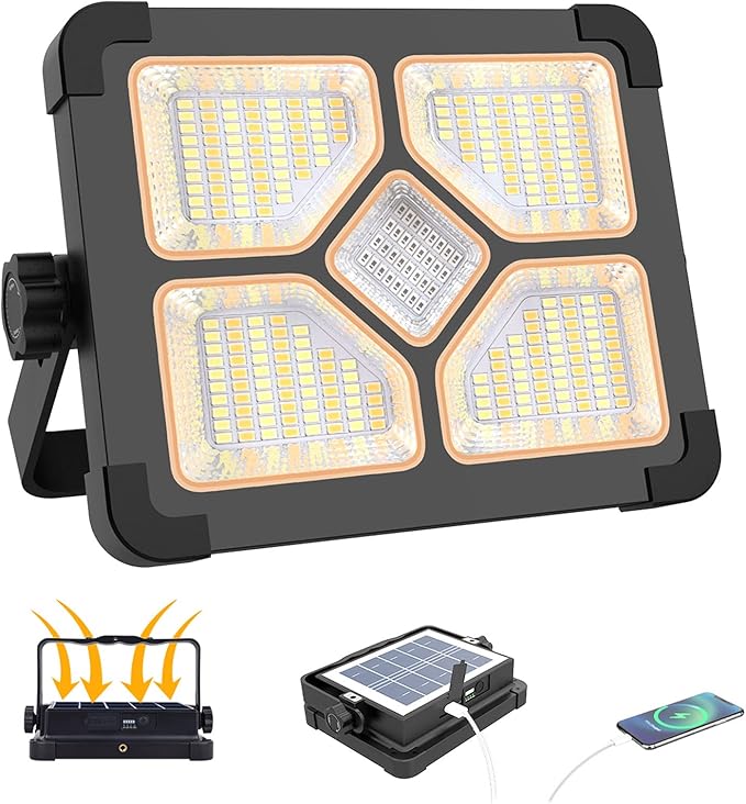 ERAY 120W Portable LED Work Light with Rechargeable Battery 15000mAh 10000 LM, Solar Camping Lights, IP66 4 Lighting Modes Worklight for Outdoor Building Emergency Car Repairing