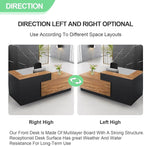 L Shaped Reception Desk with Lockable Drawer and Cable Grommets Front Desk Retail Checkout Counter Table for Salon Lobby Shop Office Reception Room Wood and Black Right 63inch/160cm