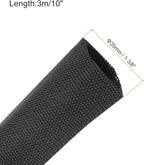MECCANIXITY Braided Cable Sleeves Heat Shrinkable Fabric Sleeving, 1 3/8" 10ft Black 2:1 Ratio Heat Shrinkable Cord Protector for Harness Cable, Network Cable Protection, Cable Management