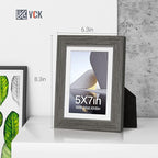 VCK 5x7 Picture Frame 2 Pack - Grey, High-End Wood Poster Frames with Tempered Glass, Display 4x6 Photo with Mat or 5x7 without Mat, Art Gallery-Quality, Wall Hanging/Tabletop, Grey