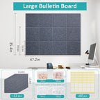 Large Cork Bulletin Board - 48" x 36" Cork Board for Walls - 12 Pack Felt Tiles, 60 Removable Safe Adhesive Tabs & 40 Pushpins - Dartboard Protector for Office, School, Home Decor - Dark Grey