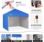 CROWN SHADES 10X10 Comercial Instant Canopy Pop Up Tent with Center Lock, 300D Fabric, 4 Sidewalls, Sto'N Go Bag, Blue
