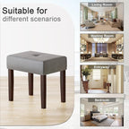 Leather Vanity Stool, 18.7 Inch Wide Rectangle Ottoman Bench for Makeup Room, Vanity Chair with Wood Legs for Piano Room, Bedroom,Living Room with Customizable (Gray)