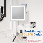 Ruacq Rechargeable Wall Mounted Makeup Mirror with Lights, Double Sided 1X/10X Magnifying Vanity Mirror with 3 Color Lighting, Touch Screen Dimmable, 360° Rotation Extension Foldable Arm(Chrome)