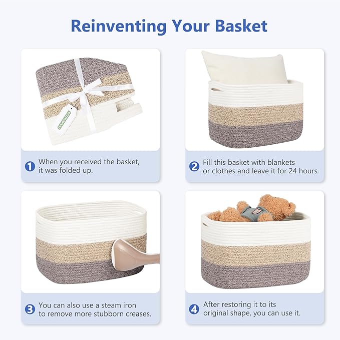 Cotton Rope Basket, Storage Baskets with Handle, 15x10x9 Inch Woven Basket for Shelves, Laundry, Towels, Clothes, Books (Black 2Pack)