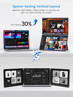 15.6" Dual-Screen Portable Monitor, 350 Nits 1200:1 FHD IPS Seamless Extended Display, Dual Device Connection, Type-C/HDMI, Anti-Glare Eye Care, 105° Foldable Stand for Work & Travel